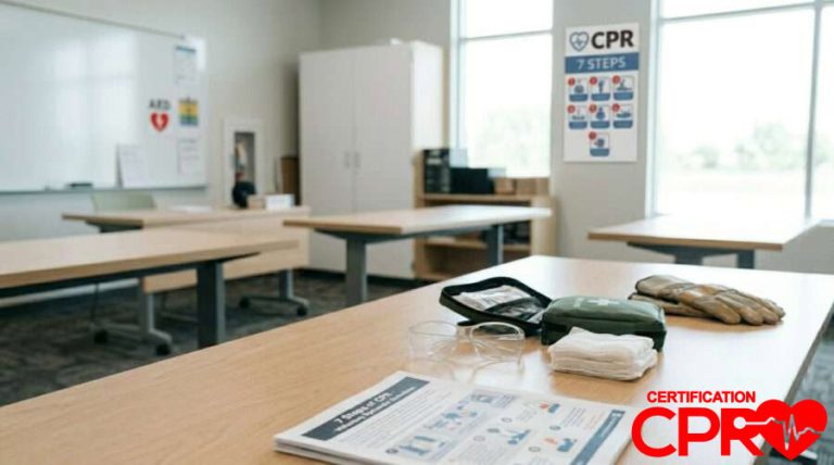 CPR training setup with manikins and instructional materials in Lakeland.