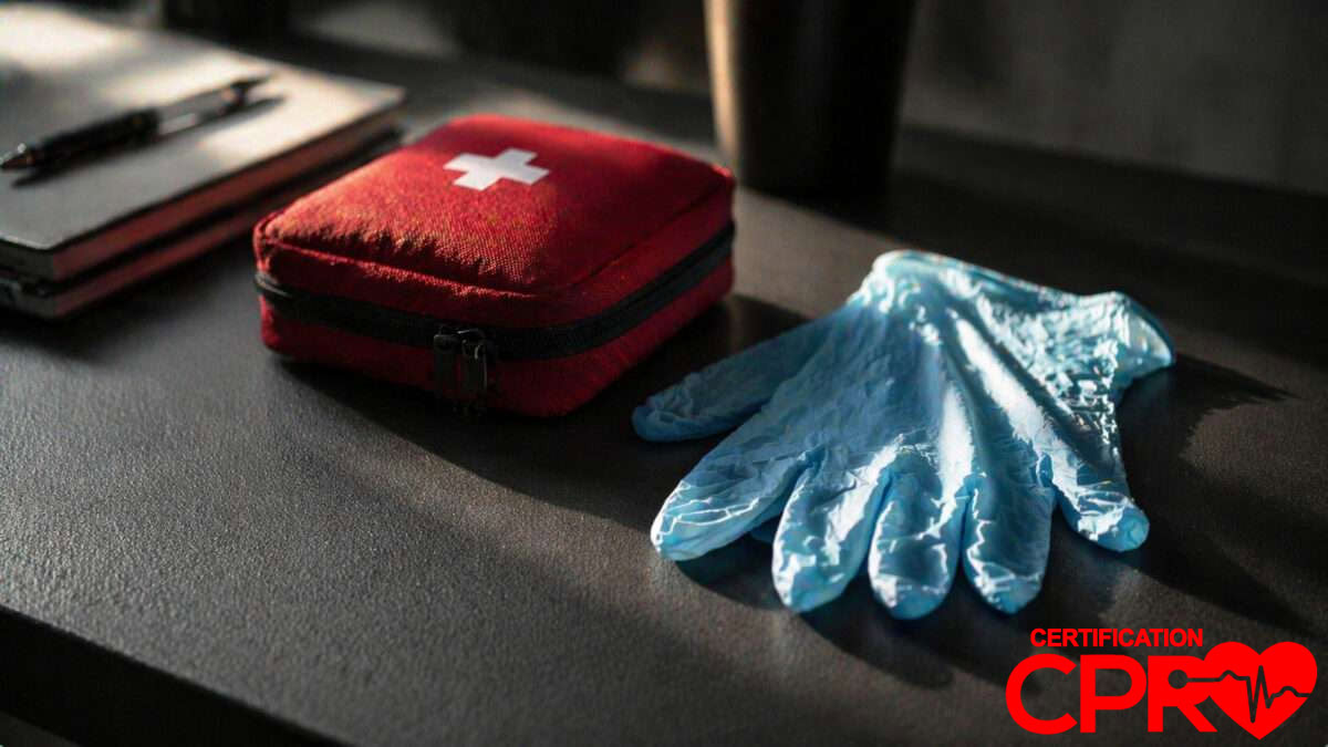 First aid kit and gloves for CPR certification and training in Lakeland.