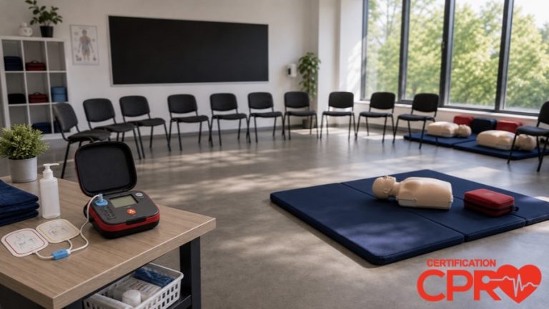 CPR classroom setup for practicing emergency response skills in Lakeland.