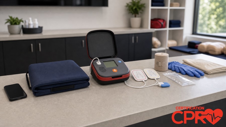 AED trainer and CPR classroom supplies for learning the Chain of Survival in Lakeland.